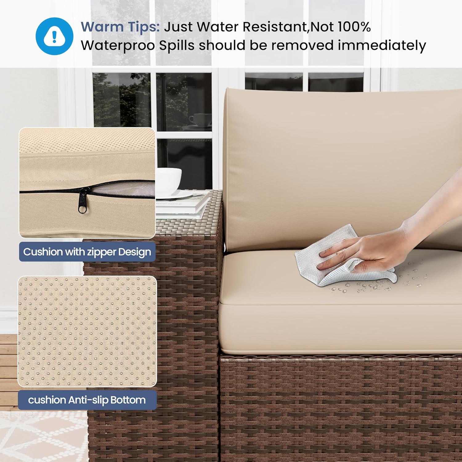 Amopatio Outdoor Sectional with Fire Pit Table, 8 Inch Armrest Patio Furniture Set with Waterproof Cover for Garden Backyard, 4'' Thickened Cushion