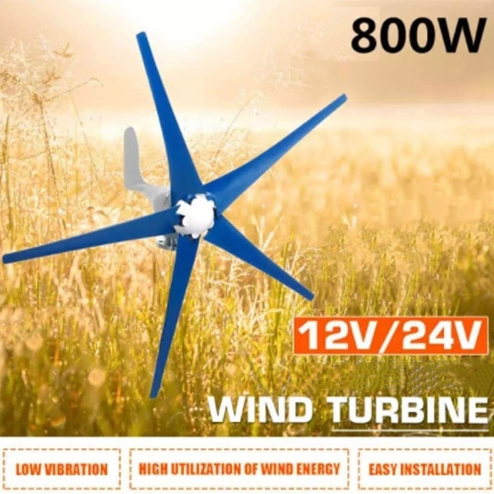 800W Wind Turbine Generator, 5-Blade Wind Power System with Charge Controller, 12V/24V Windmill for Marine, RV, Home - Ideal Hybrid Solar & Wind Energy Solution