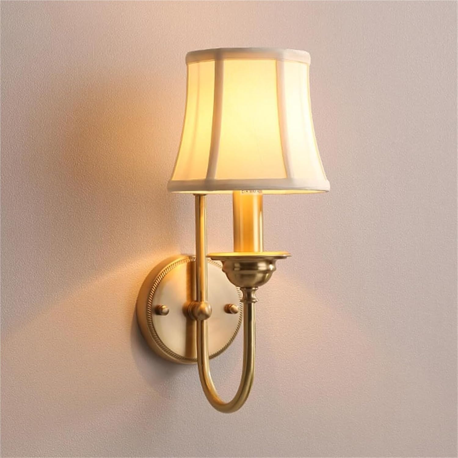 PAYAER Traditional Brass Wall Sconce, Vintage Fabric Shade Wall Lamp, Classic Candle Style Lighting Fixture for Bedroom Living Room Hallway