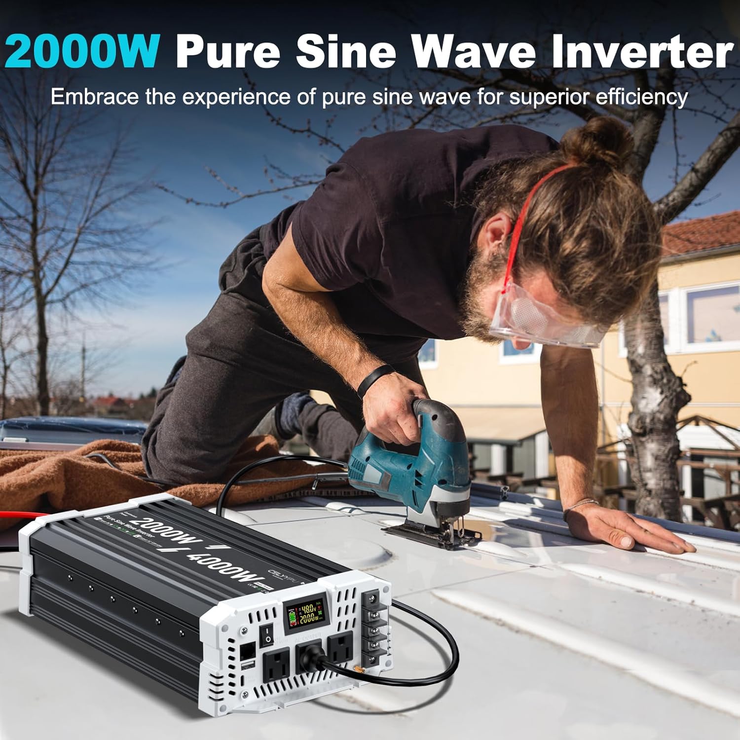 2000 watt Pure sine Wave Inverter, 48V DC to 110V AC Power Inverter, Used for Solar Emergency Power Supply in RV Homes, with 3 AC Output sockets, USB Port, Type-C Port, Remote Control with LCD Screen
