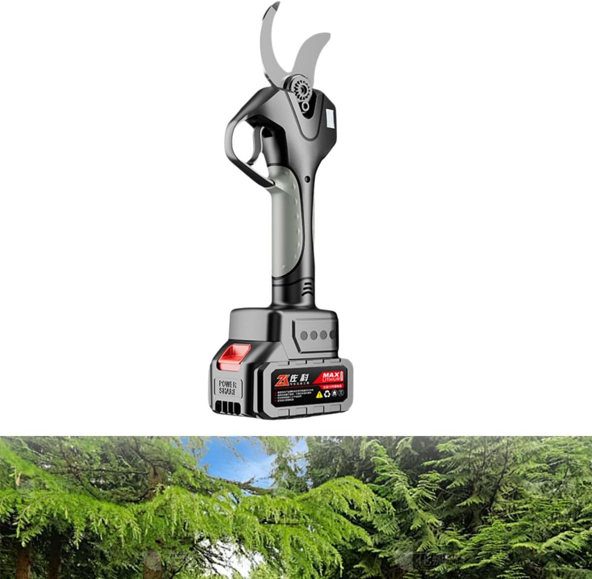 980W Cordless Pruner Branch Trimmer, Electric Pruners for Backyard, Electric Pruning Shears for Trees, 4.5 Cutting Diameter, Sk5 Carbon Steel Blade Silver-Opening6.0cm+2*Battery