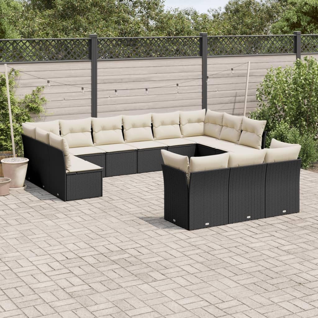13-Piece Modular Garden Sofa Set, Black PE Rattan, Powder-Coated Steel Frame, Outdoor Patio Furniture, Adjustable Feet, for Balcony & Deck