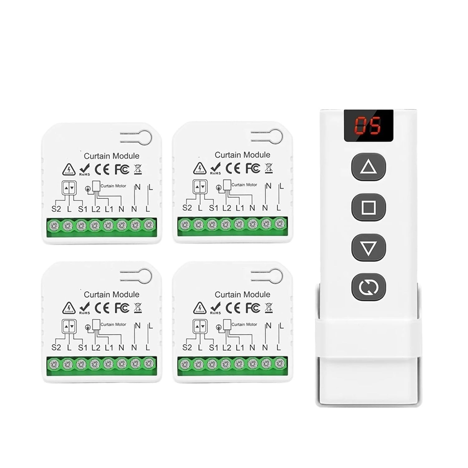 Curtain Remote Control Switch 5 in 1 Panel 110V 220V 16A Module(4Receiver 1R-5CH)