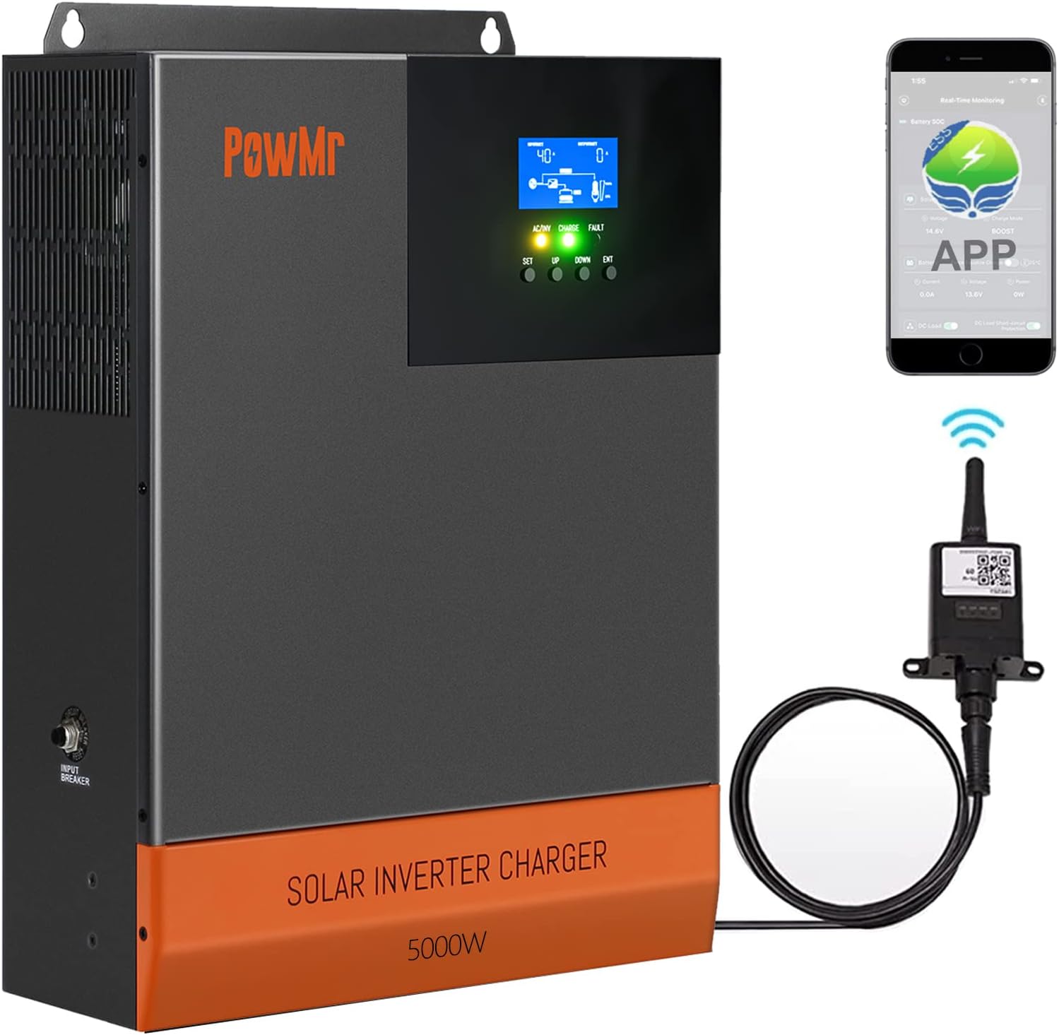 48V Solar Inverter 5000W Off Grid Inverter, 48V DC to 110V AC 5KW Pure Sine Wave Power Inverter 80A MPPT Charge Work with 48V Lead-Acid Lithium Can take Solar Power/Utility Power