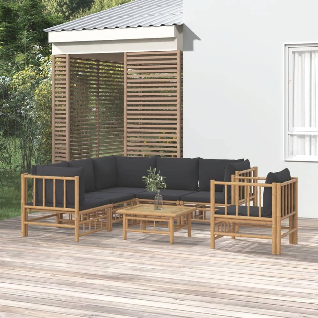 7 Piece Patio Lounge Set with Dark Gray Cushions Bamboo,Elegant Bamboo Patio Lounge Set: Comfort and Flexibility for Outdoor Spaces Patio Furniture, Outdoor Furniture Sets