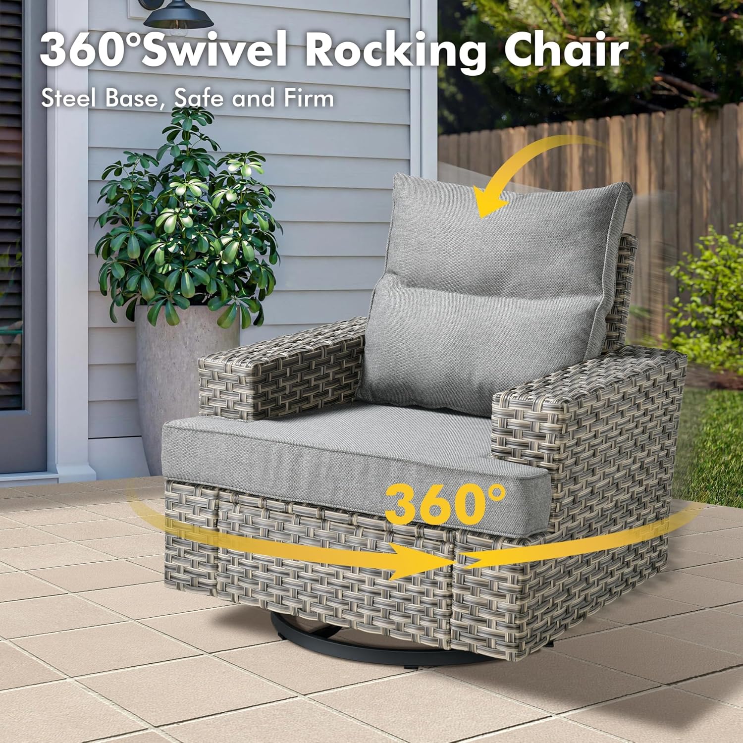 Weaxty 10 Pieces Outdoor Patio Furniture Set with Swivel Rocking Chair, Outdoor Sectional Sofa Couch Wicker Modular Patio Conversation Set w/42 Fire Pit and Coffee Side Table,Dark Gray