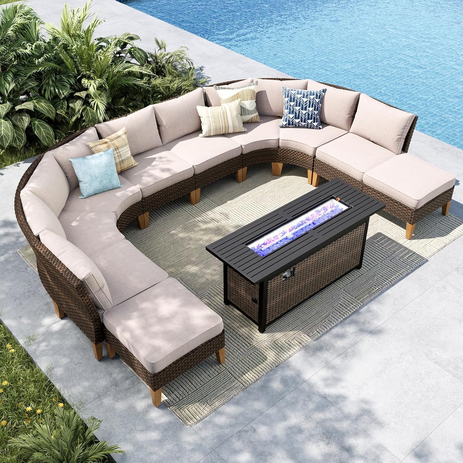 MFSTUDIO 11 Pieces Wicker Patio Furniture Set with 56