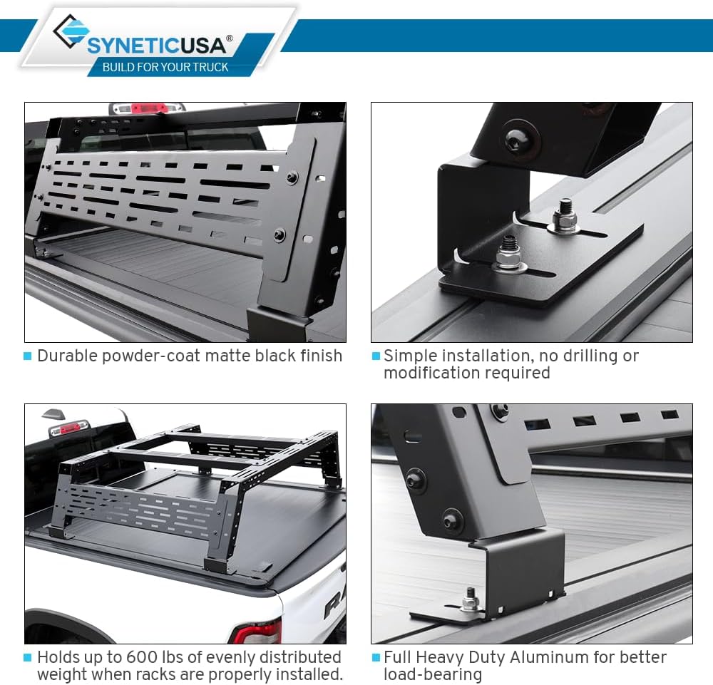 Syneticusa Retractable Hard Tonneau Cover with Rack Fits 2022-2026 Ford Maverick 4'6