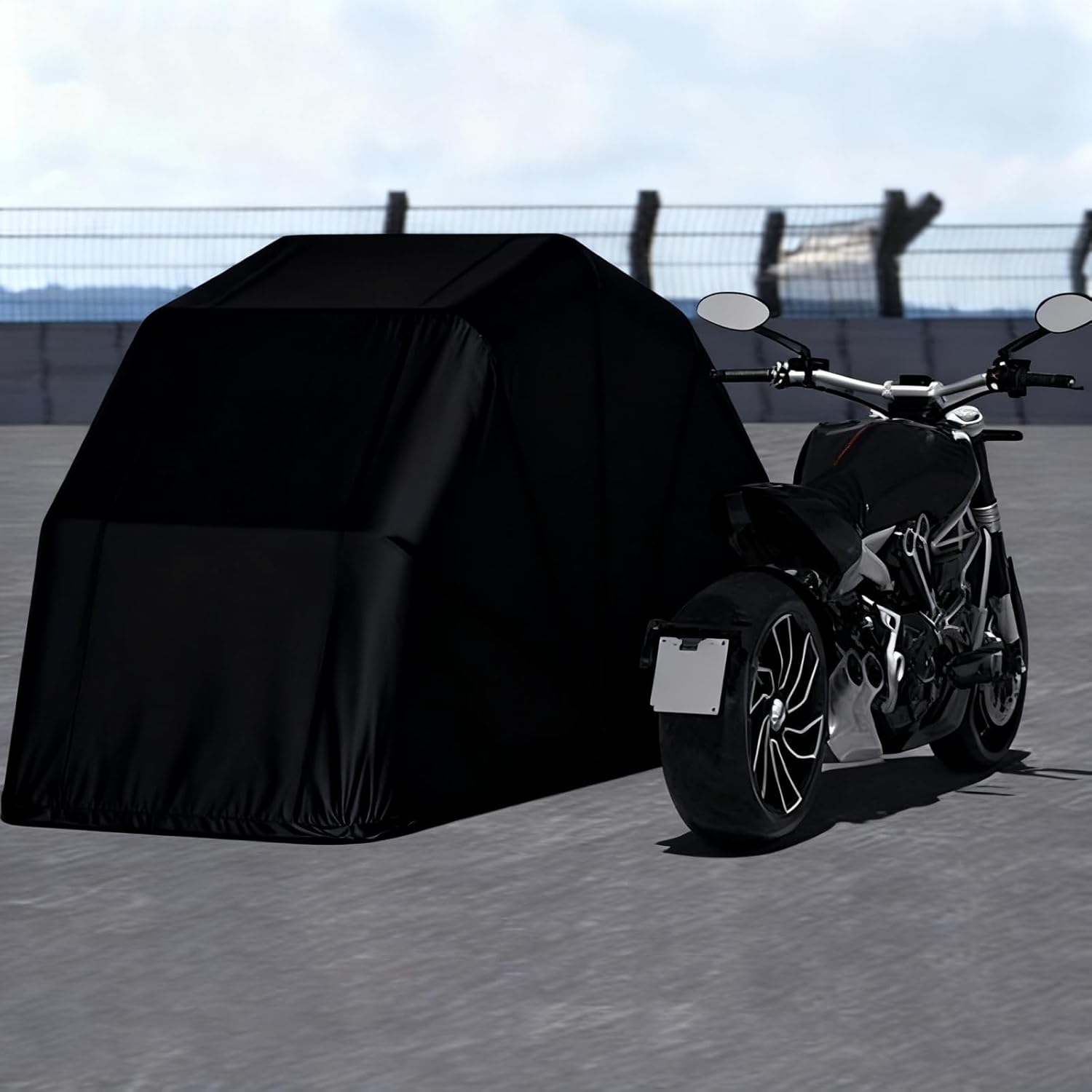 Motorcycle Storage Shelter, Portable Garage with Lock,Waterproof Tarp, Foldable Motorbike Outdoor Tents, All Weather Heavy-Duty Cover for Motorcycle, Bike, Electric Vehicle(Black,3.5 * 1.9 * 1.9m)