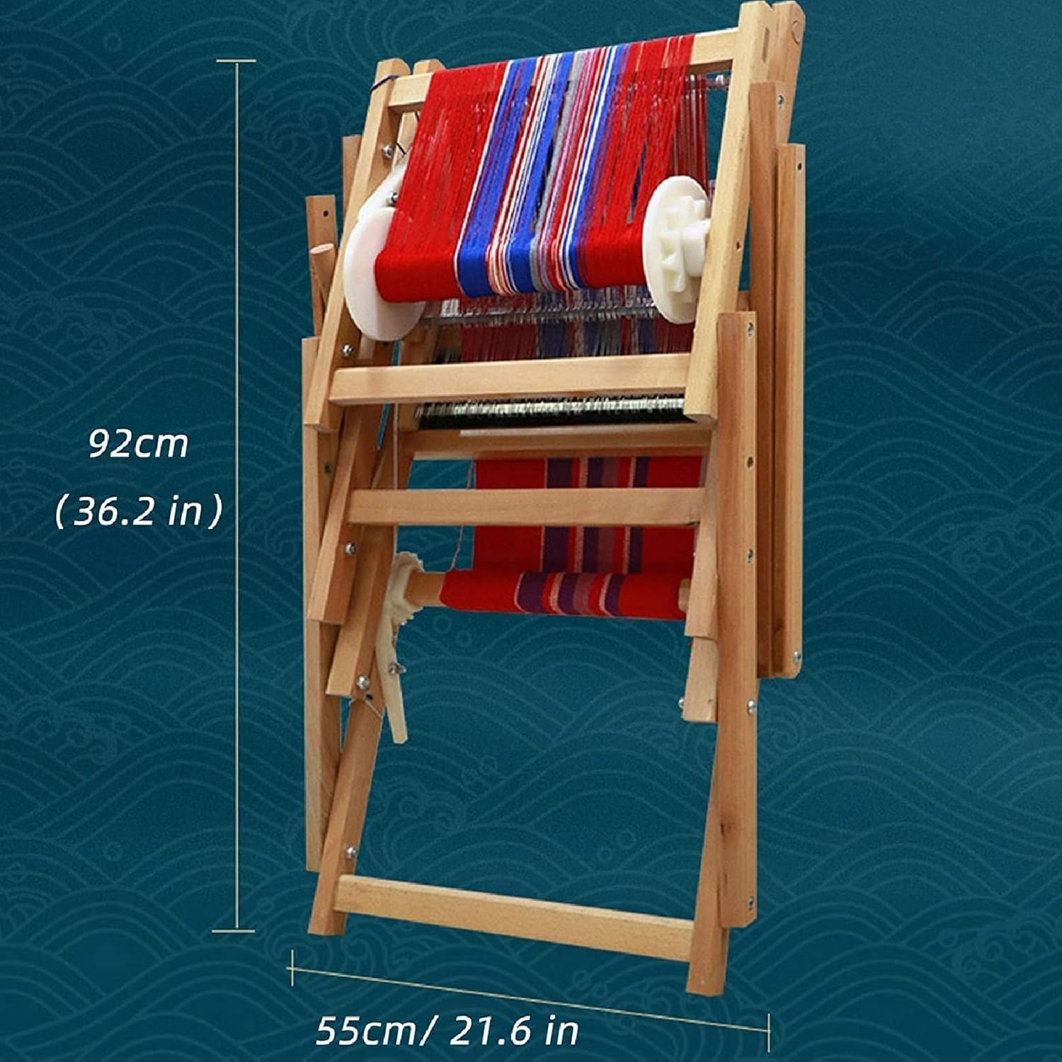 Foldable Multi-Craft Weaving Loom, Wooden DIY Hand-Knitting Weaving Machine, Weaving Width Limit 30cm, Density Of The Fabric Adjustable, Art Craft Kit with Mixed Yarns, for Beginners, Adults, Amateurs