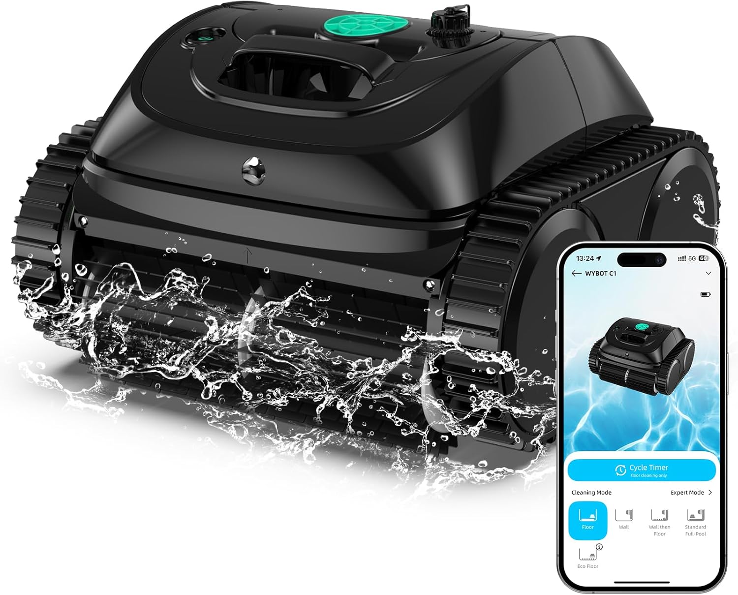 (2025 Upgrade) WYBOT C1 Robotic Pool Vacuum for Inground Pools, Professional Cordless Pool Cleaner 150mins 4-in-1 Wall & Waterline Cleaning Up to 1,614sq.ft, Smart Navigation, App Support