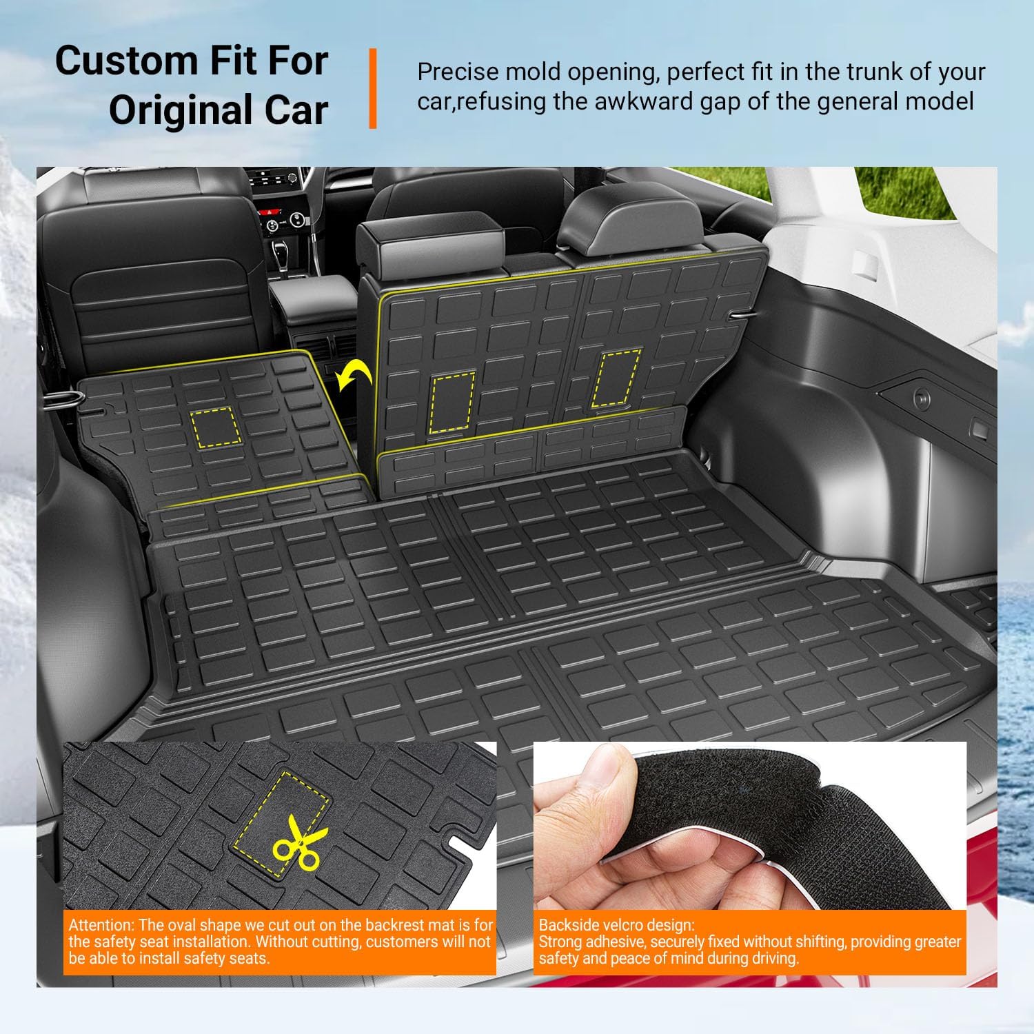 powoq Cargo Liner Compatible with 2019-2024 Subaru Forester Trunk Mat Backrest Mat TPE Trunk Liner Replacement for 2019-2021 2022 2023 2024 Subaru Forester Accessories (Backrest Mat+Trunk Mat)