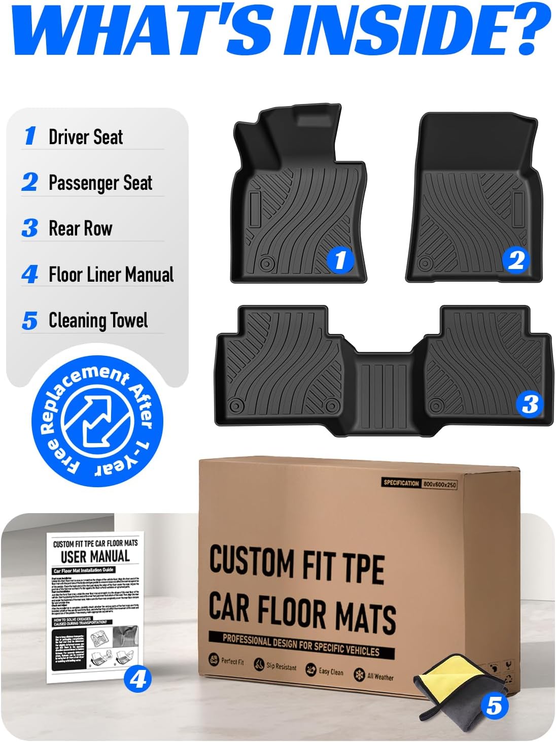 Carbon Fiber Floor Mats for Toyota Camry 2018 2019 2020 2021 2022 2023 2024 (Not for Hybrid), All Weather Protection TPE Car Mats Custom Car Liners Accessories, Front & 2nd Row Floor Liners Set