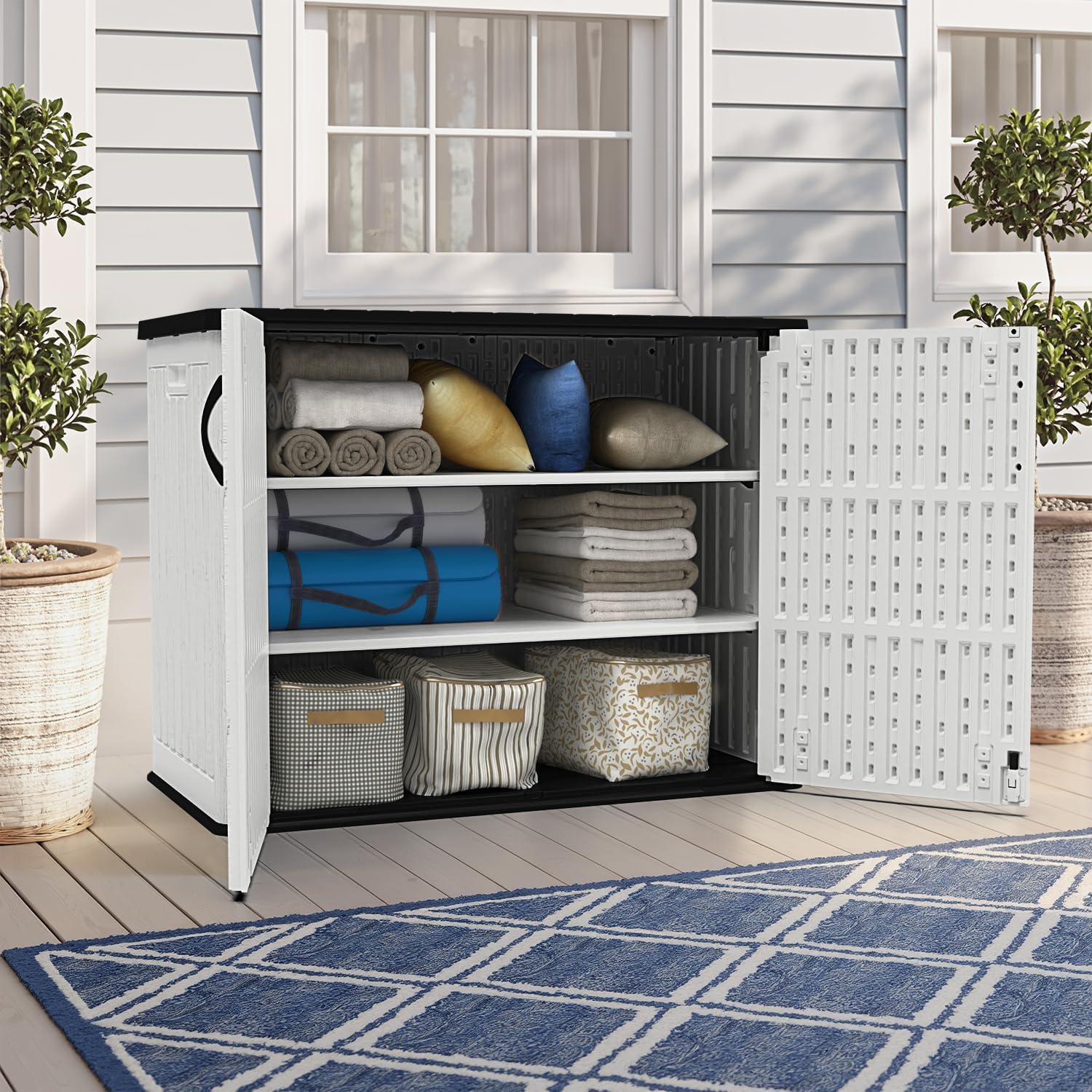 Devoko 26 Cu Ft Outdoor Storage Cabinet - Horizontal Storage Shed for Garden Patio, Shelf Not Included, White