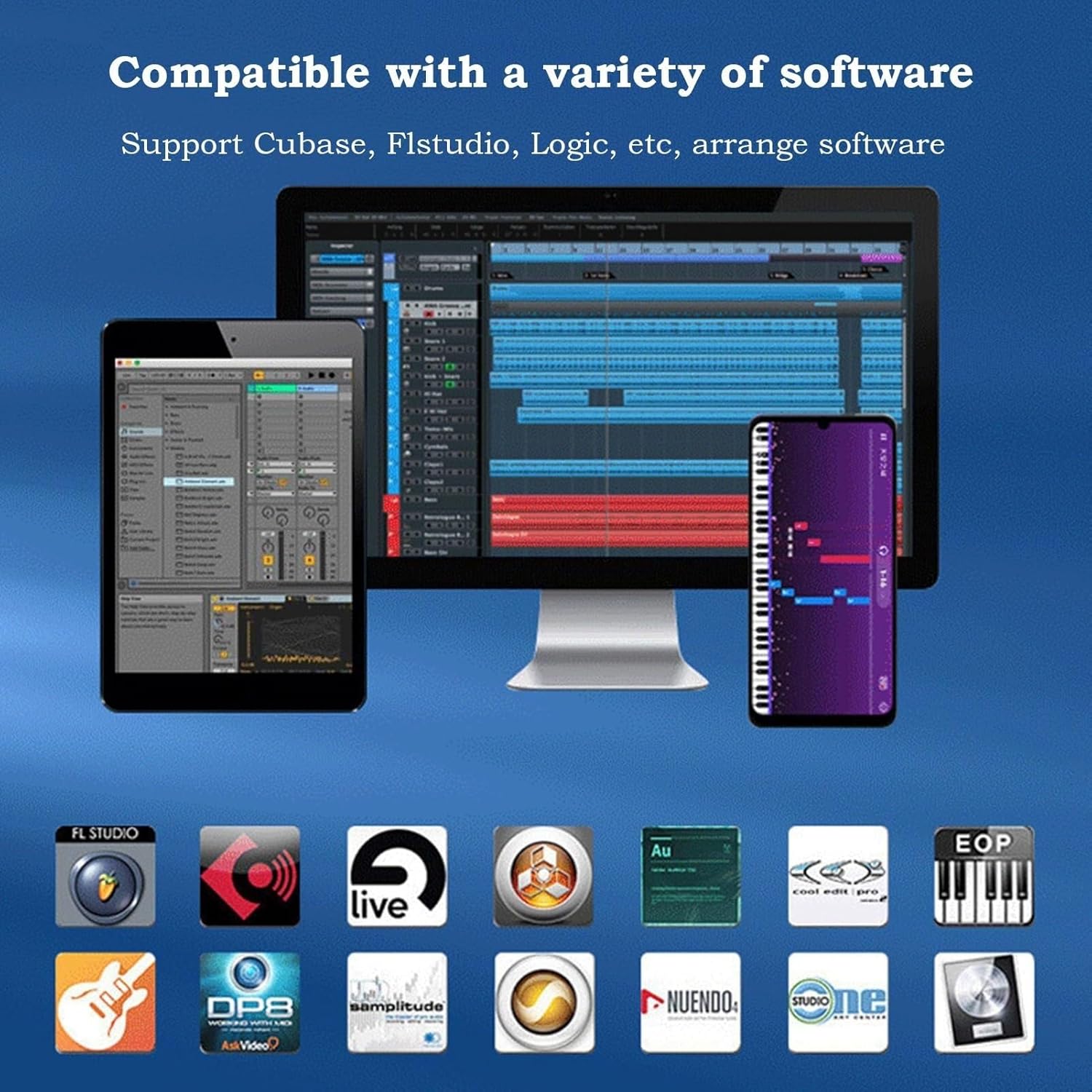 61-Key Full-Size Touch-Sensitive Electric Piano, Portable Travel Keyboard, Bluetooth, MIDI, Rechargeable for Beginners & Teens