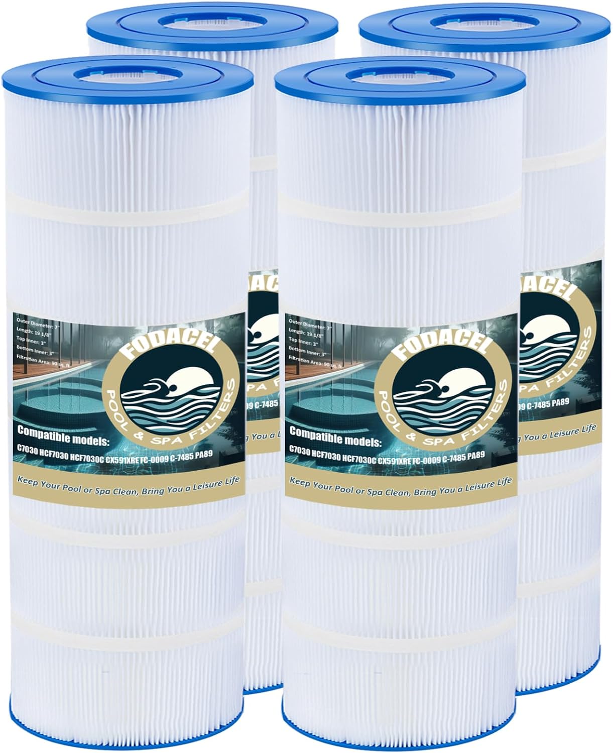 C7030 Pool Filter, CX591XRE C-7485 Filter Cartridge Replacement, Compatible with Hayward SwimClear C7030 HCF7030 HCF7030C PA89, Unicel C-7485, Filbur FC-0009 Swimming Pool Filter (Pack of 4)