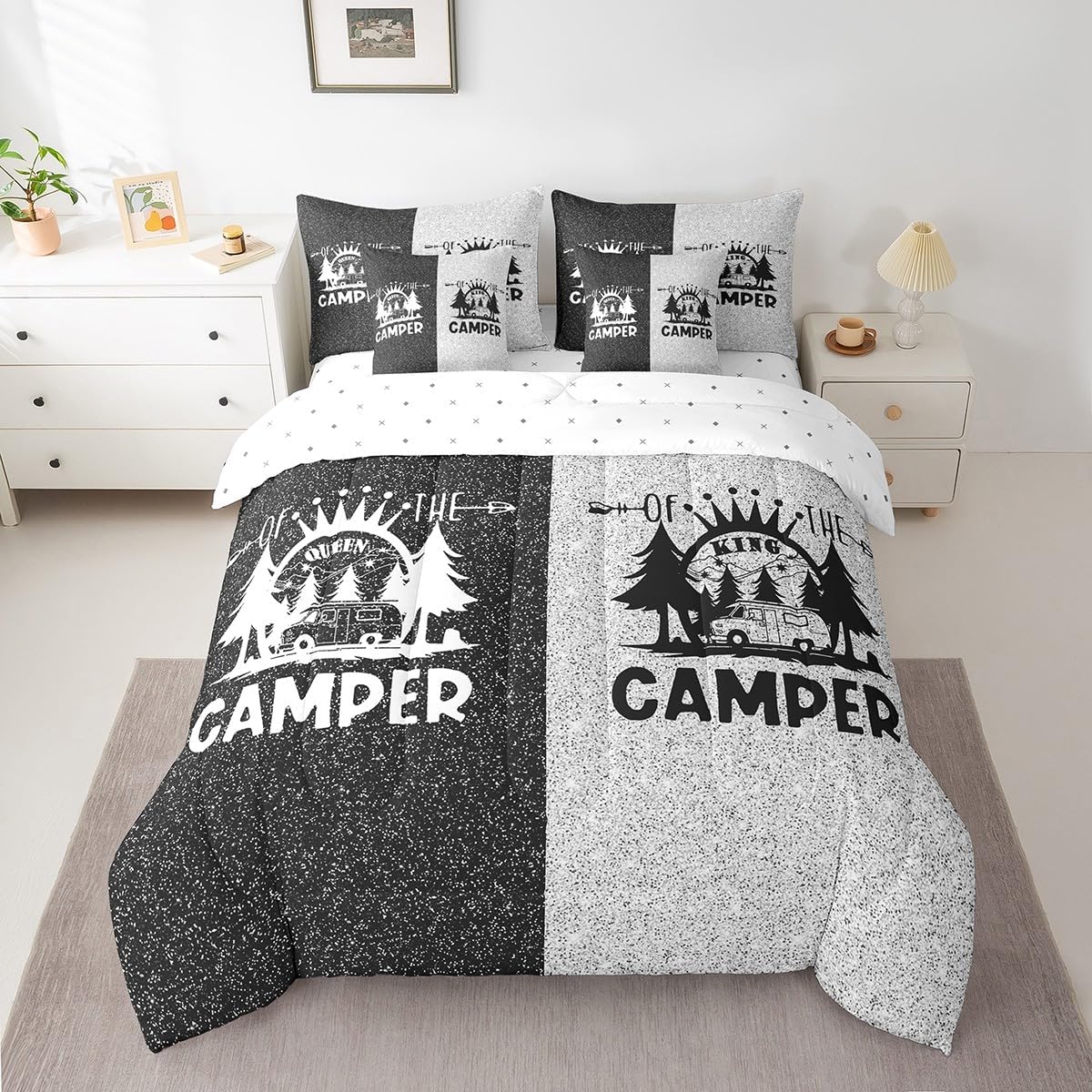 Erosebridal 7 Piece Rustic Camping Queen Bedding Set for Camper,Rv Comforter Set for Travel Trailer Accessories,Kids Adults Woodland Cabin Bed in a Bag with Fitted Sheet,Flat Sheet,Pillowcases