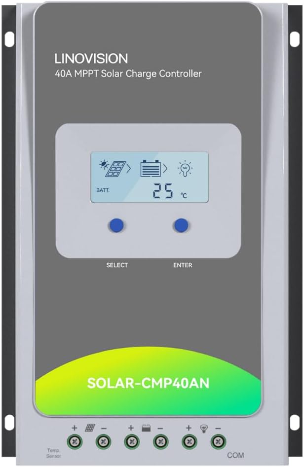 LINOVISION 12V/24V 40A MPPT Solar Charge Controller with RS485 Remote Control and Cloud Access for Solar CCTV Trailer, RV, Solar Powered Camera System, etc.