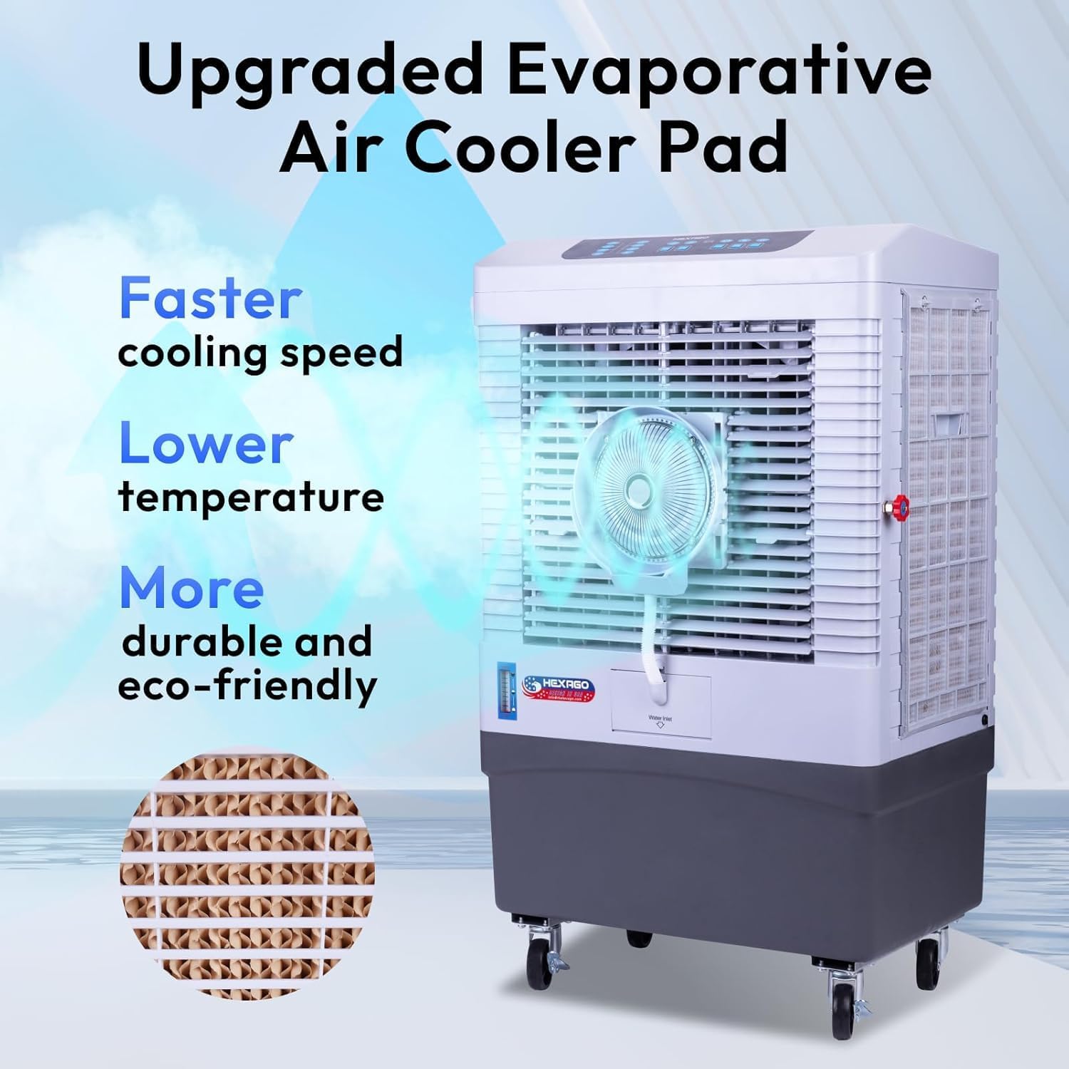 Hexago 5000 CFM Evaporative Air Cooler with Mist, 3-Speed Swamp Cooler, Remote & 15H Timer, 13.2 Gal Tank, Water Shortage Alert, 9FT Cord, ETL Listed for Indoor/Outdoor, Patio & Garage
