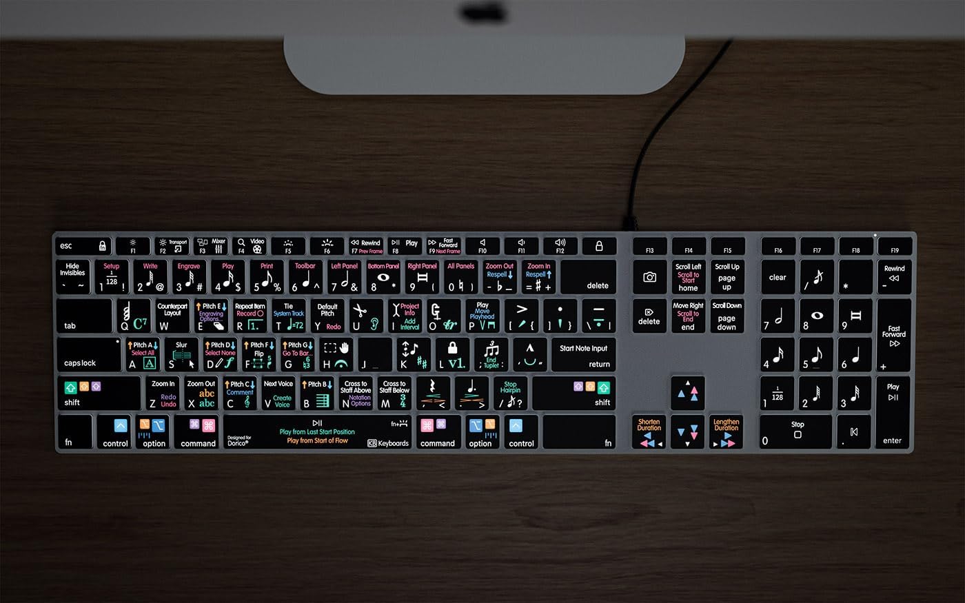 KB Covers - Dorico Backlit Pro Aluminum Keyboard - macOS - US | Music Composition & Notation | Music Scoring Shortcuts | Keyboard for Musicians & arrangers