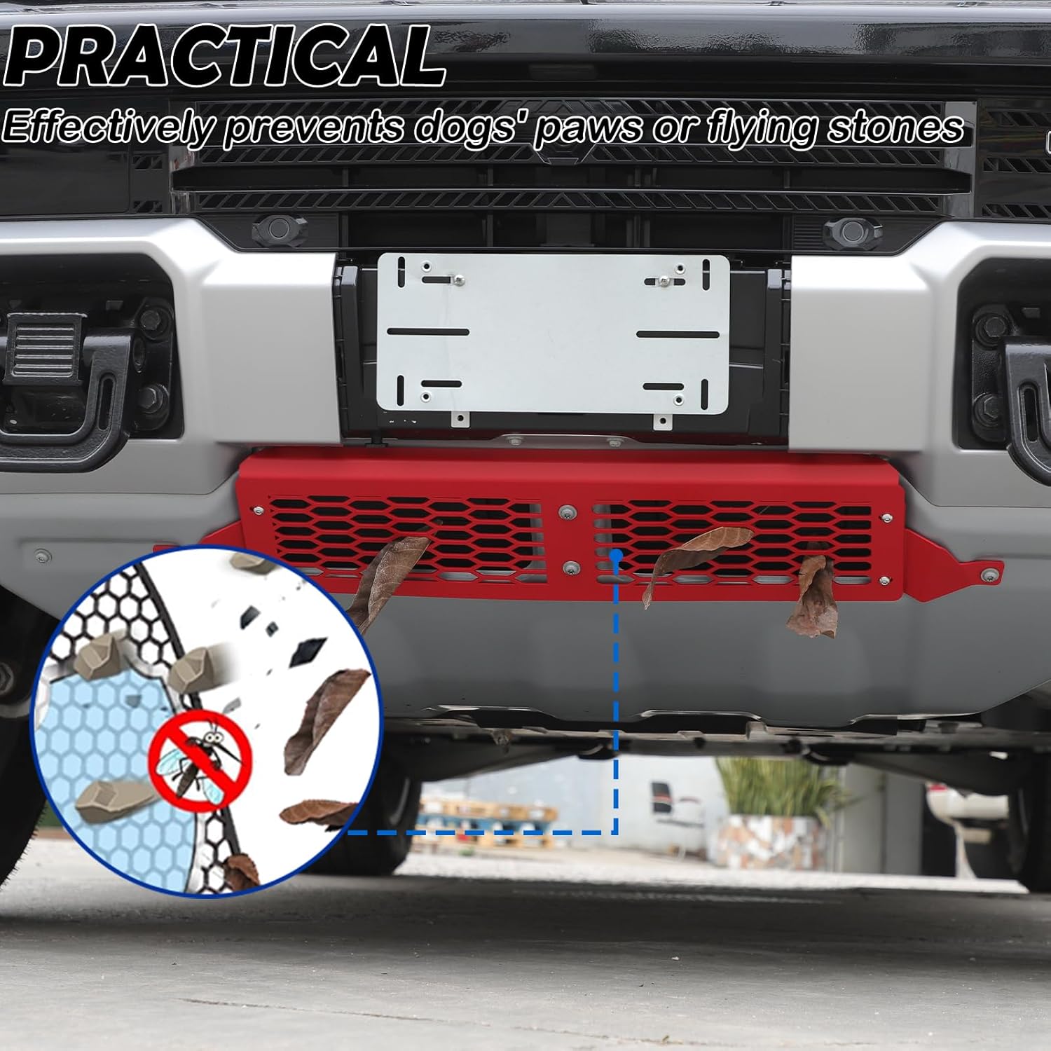 for Hummer EV Accessories Front Lower Bumper Grill Air Intake Protective Cover for 2022-2025 2026 Hummer EV SUV Pickup Aluminium Bumper Center Radiator Guards Grille Air Vent Guard Trim (Red)