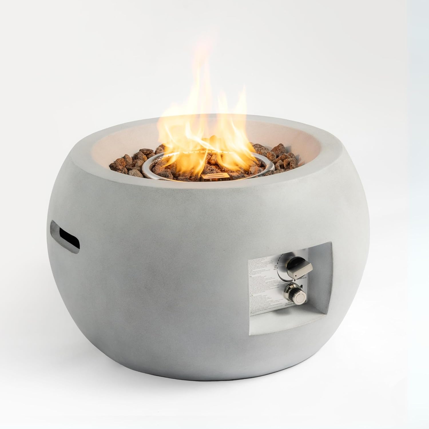 Outdoor Propane Fire Pit Table,Compact Streamlined Modern 24 inch,Round Graphite Base with Waterproof Cover,Free Lava Rocks