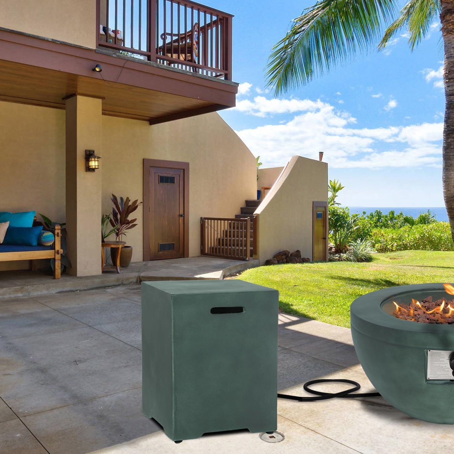 AQUILLA Propane Tank Cover Table, 16 inch Tank Storage Box for 20lbs Propane Tank, Outdoor Hideway Side Table for Propane Fire Pit, Gas Griddle (Bronze)