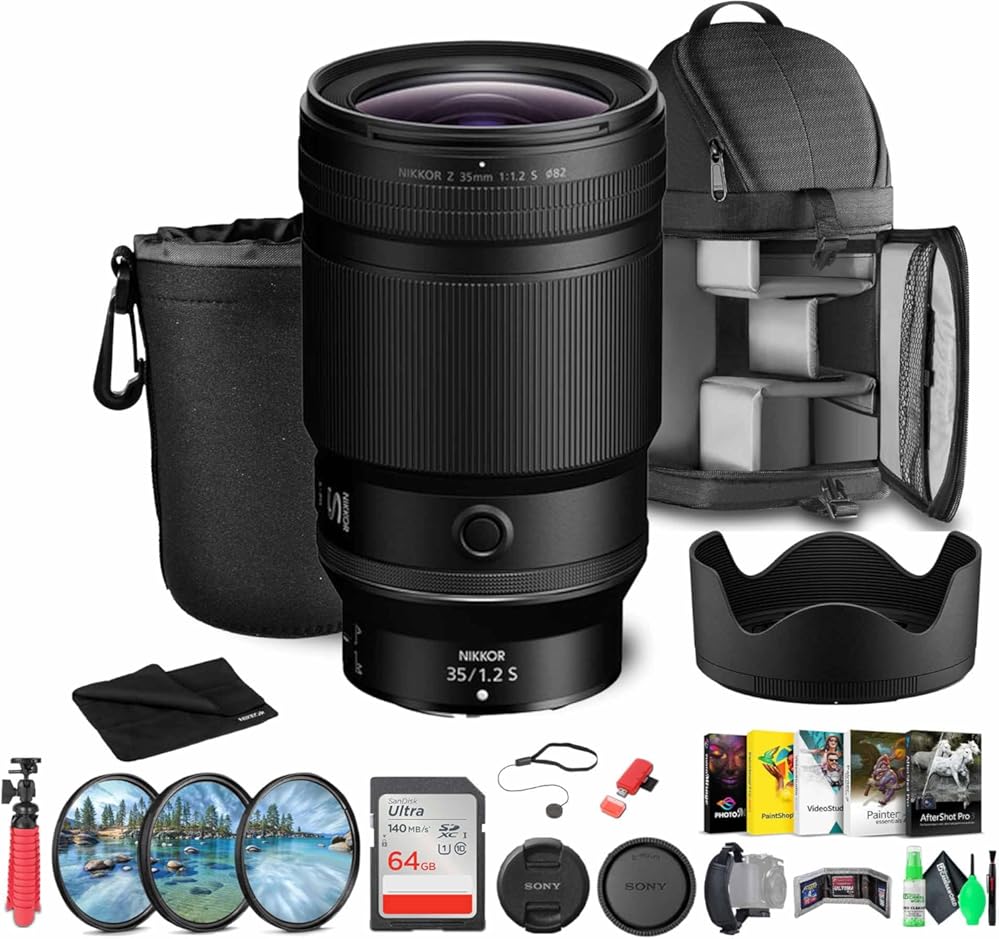 Nikon NIKKOR Z 35mm f/1.2 S Pro Lens Z (20124) + Sling Backpack + Photo Software + Lens Filter Kit + 64GB Memory Card + Flexible Tripod + Cleaning Kit + Lens Pouch + Hand Strap + More