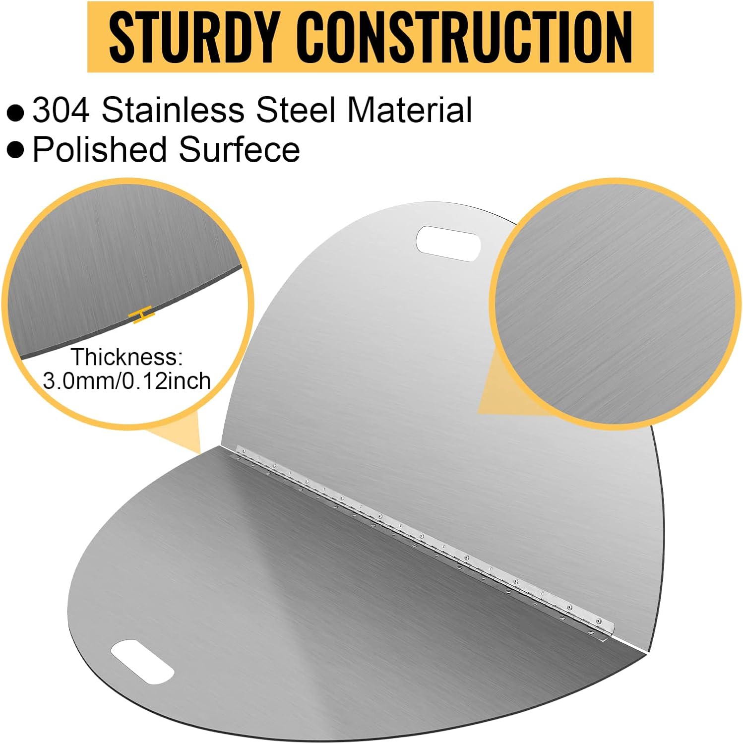 40 Inch Round Fire Pit Lid 304 Stainless Steel Foldable Fire Pit Cover Built-in Handle Design 3mm Thickness for Any Round Patio Fire Pits