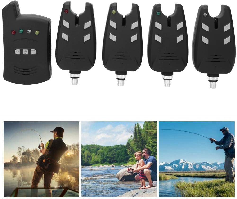 High Sensitive Electronic Fishing Bite Alarm Indicator LED Light Alert, 4 Fish Bite Alarm with 1 Receiver Indicator Sound for Other Fishing Tools and Accessories
