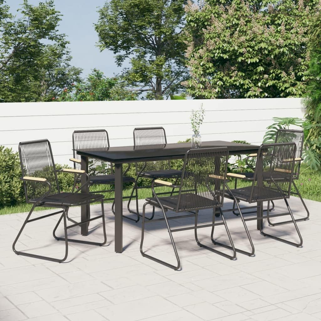 Furniture Sets 7 Piece Patio Dining Set Black PVC Rattan,Versatile Outdoor Dining Set with Durable PVC Rattan and Tempered Glass Tabletop for Patio and Garden Garden Conversation Sets