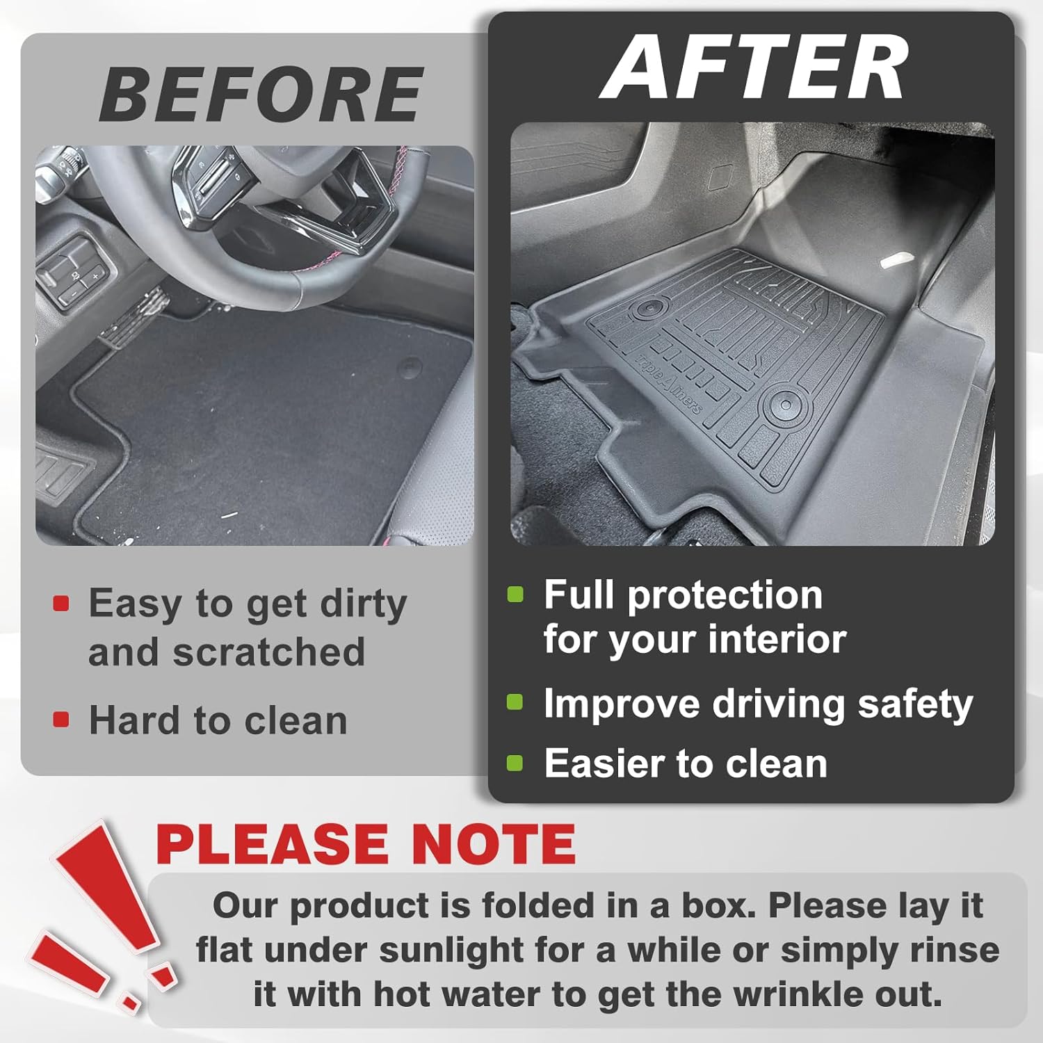 TripleAliners Floor Mats All Weather Liners for 2024 2025 Chevy Silverado EV RST/GMC Sierra EV Denali (Not for WT/LT) Accessories 1st & 2nd Row Full Set TPE Heavy Duty Custom Fit Floor Liners