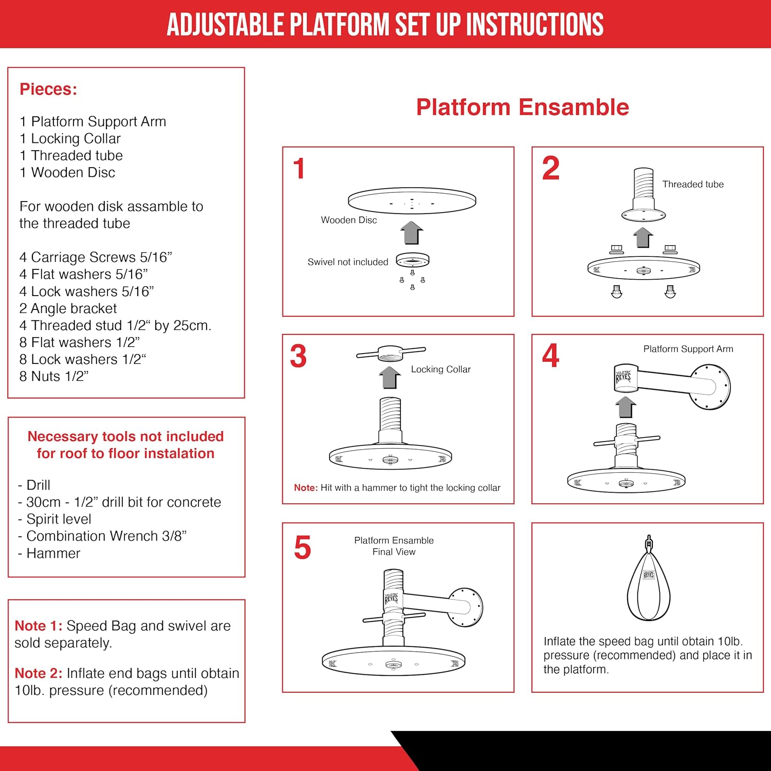 CLETO REYES Speed Bag Platform with Wall Mount, Punching Bag Accessories, Professional Boxing Equipment for Training at Home, MMA, Kickboxing, Muay Thai