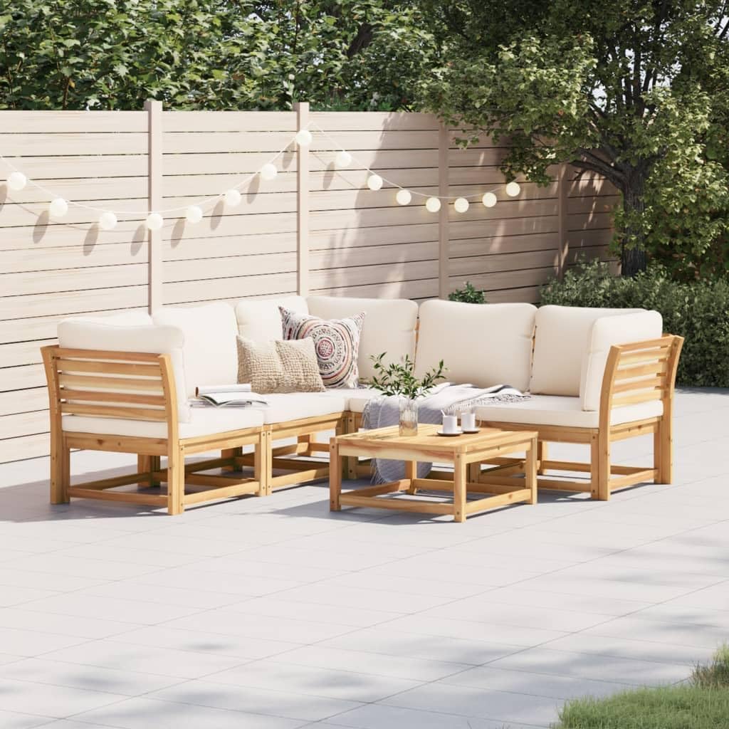 6 Piece Patio Lounge Set with Cushions Solid Wood Acacia,Elegant Acacia Wood Garden Lounge Set with Cushions for Relaxing and Enjoying Outdoor Furniture Sets, Sectional Sofa Units