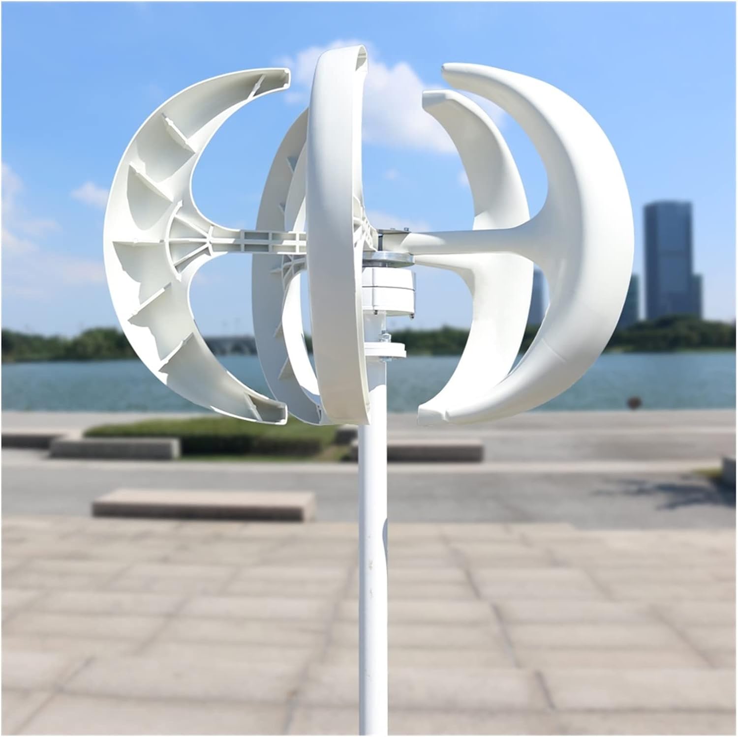 Wind Turbine Generator Kit, 1000W Wind Turbine Lantern Wind Turbine Vertical Axis 12V 24V Motor Quick Start Home Farm Hybrid Street Light with MPPT Controller for Hybrid Solar Wind System(White,MPPT C