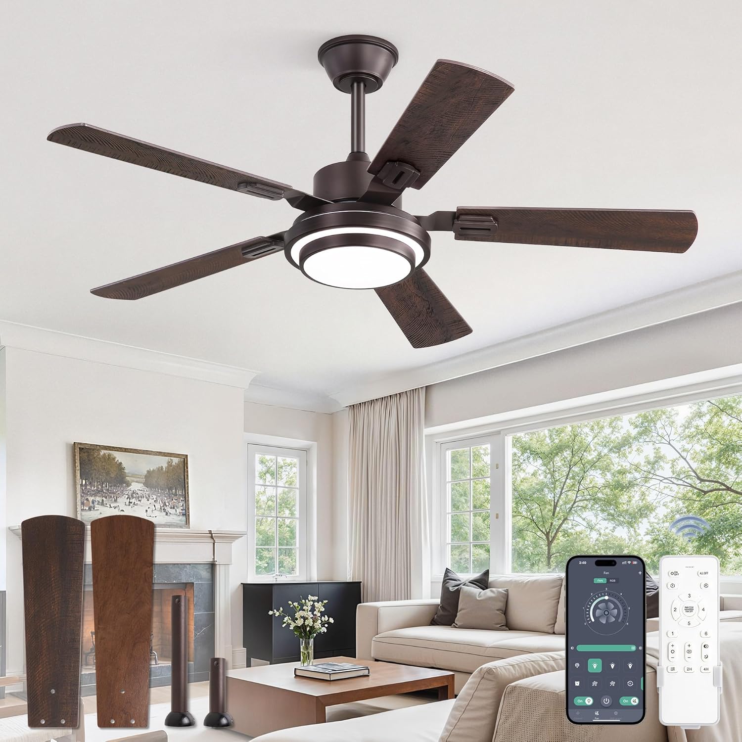 Fanbulous 48 Inch Ceiling Fans with Lights and Remote, Oil Bronze Ceiling Fan with 8 Dual-Color Blades, Indoor/Outdoor Large Ceiling Fans, Reversible DC Motor, 6-Speed, 3CCT for Living Porch Patio
