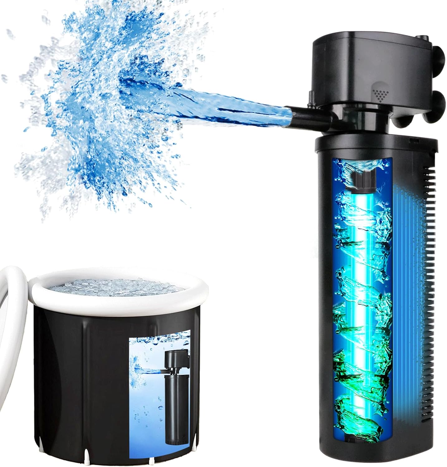 TARARIUM 600GPH Cold Plunge Filter Small Pool Filter for Up to 1000 Gal Ice Bath Hot Tub Cloudy Water Cleaner with Green Clean Machine fof Cold Pod