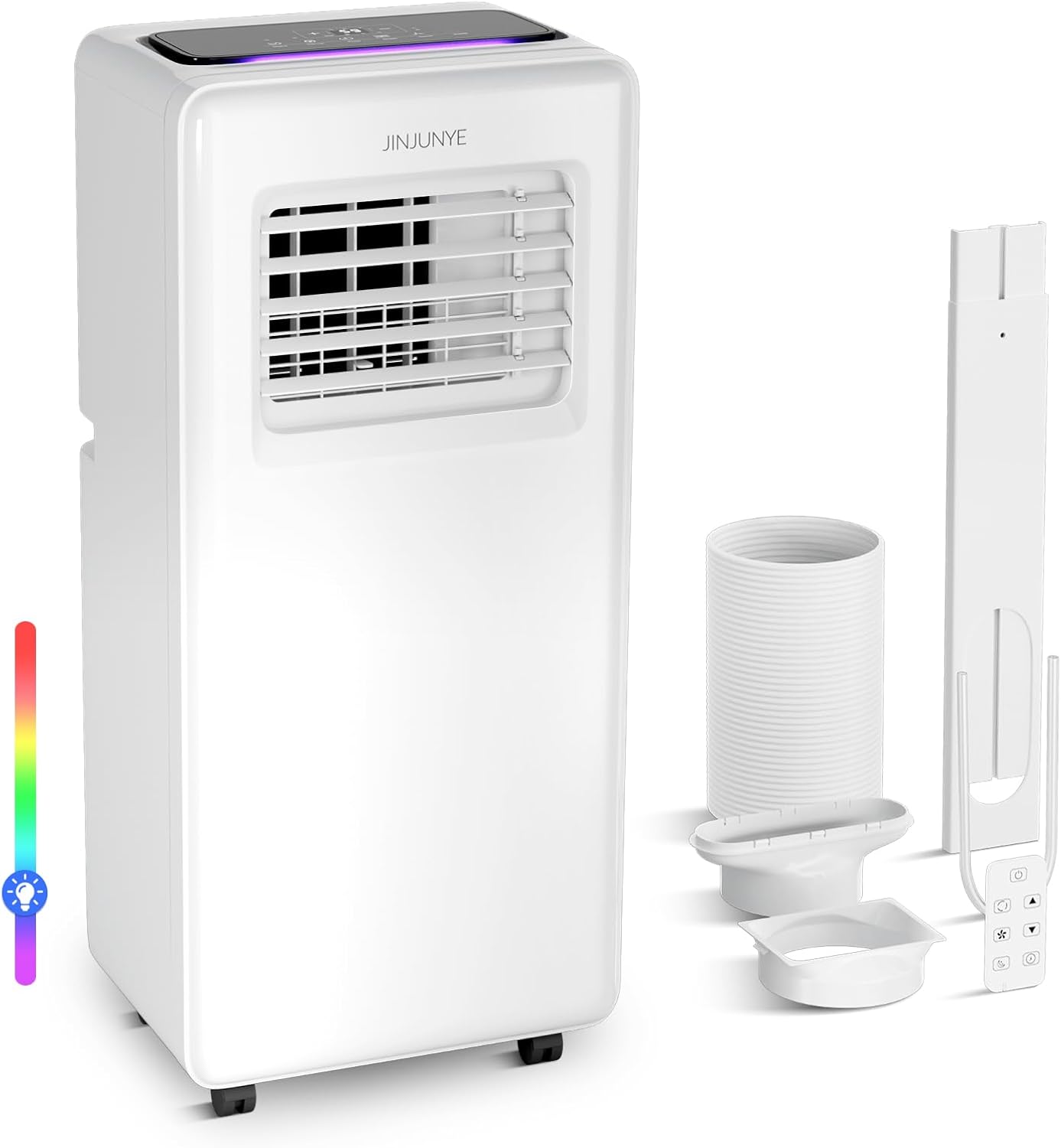 JINJUNYE Portable Air Conditioners 10,000 BTU 4-In-1 with 7 Color LED Light, Portable AC Unit Dry, Fan, Sleep Mode, Cool Room Up to 450 Sq.Ft, 24H Timer, Window Kit(Battery not Included)