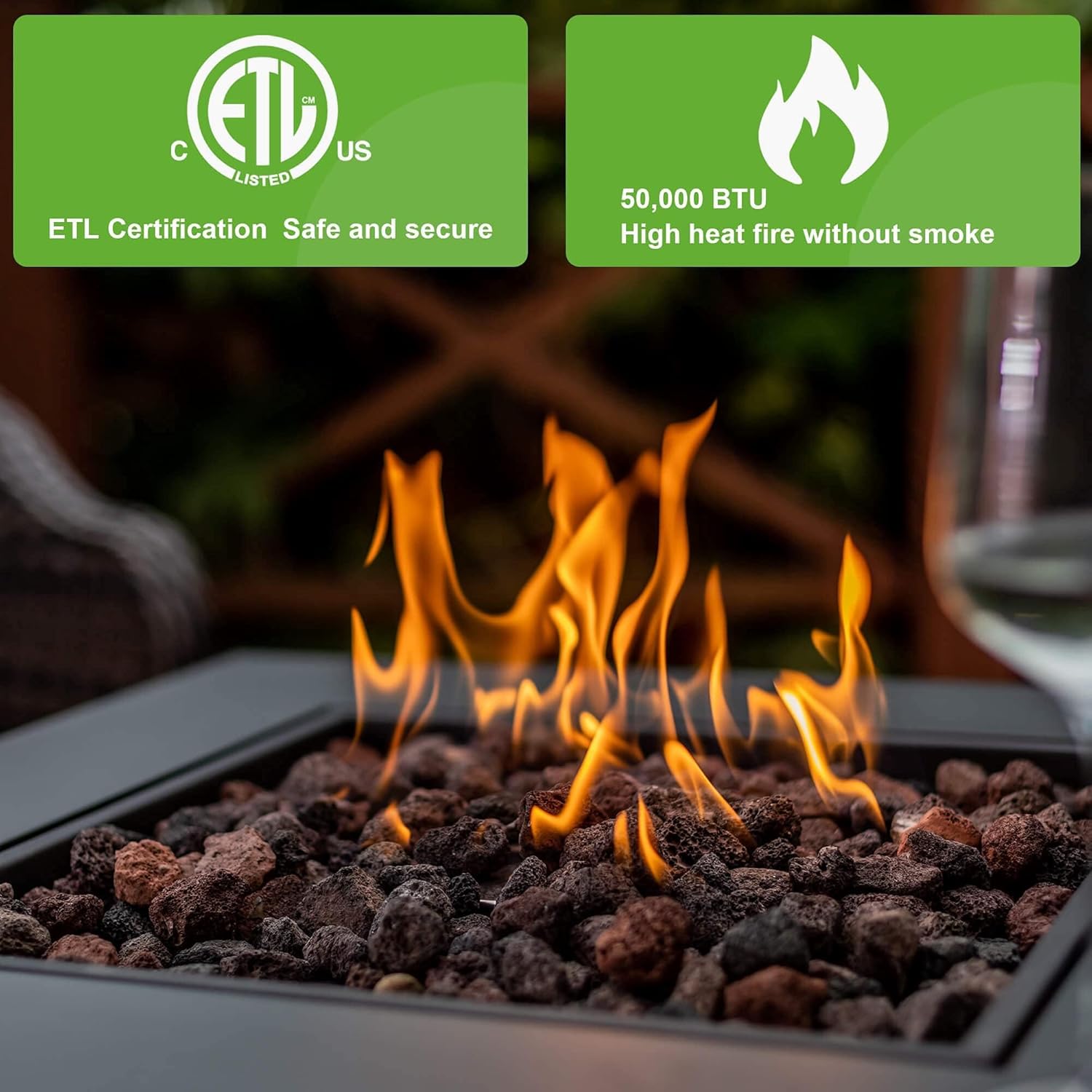 GARDEN COMFORT® Gas Fire Pit Table 28 inch Outdoor Propane Fire Pit Table, 50000 BTU Square 28