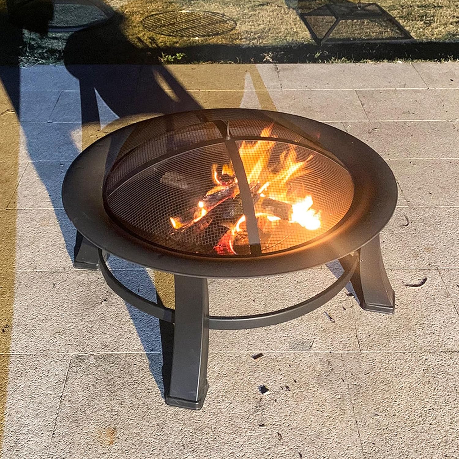 Outdoor Fire Pit Wood Burning Fire Pits for Outside with Lid & Fire Poker, with Cover Lid, Steel Round Table for Backyard Bonfire Patio Picnic