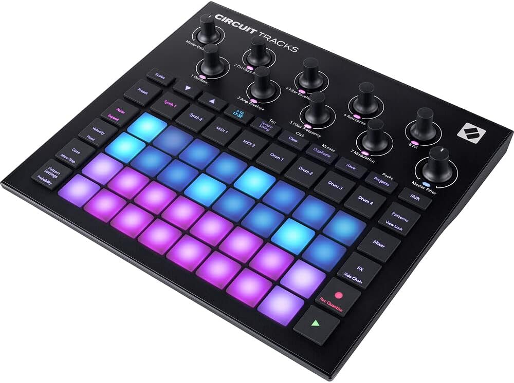 Novation Circuit Tracks Standalone Groove Box with Synths, Drums, and Sequencer Bundle with Studio Monitor Headphones and MIDI Cable