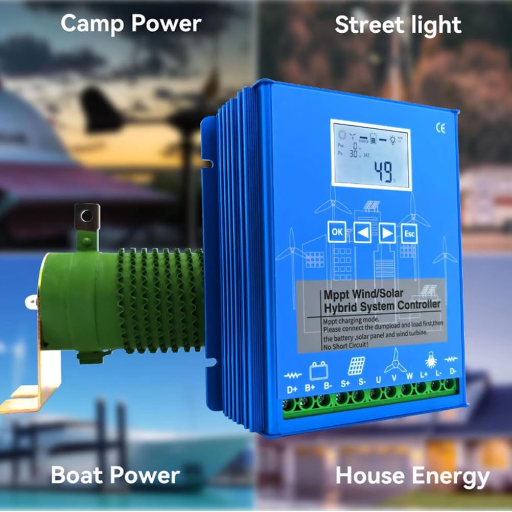 1000W Wind Solar Hybrid Charge Controller 12V 24V 48V MPPT Boost Charge Regulator with LCD Display and Dump Load for Wind Turbine Generator Charger Battery,48v