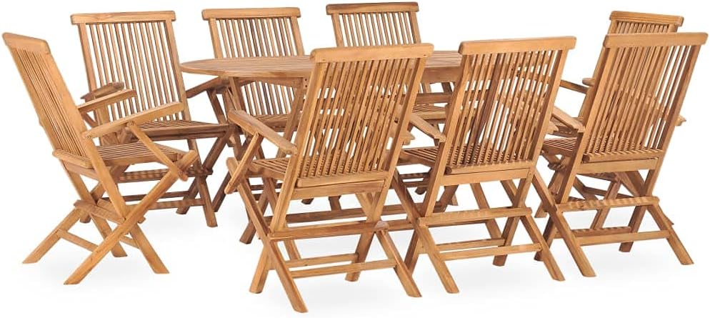 9 Piece Folding Patio Dining Set Solid Teak Wood,Elegant Teak Wood Folding Dining Set for Outdoor Living and Entertaining Furniture Sets for Patio, Lawn & Garden