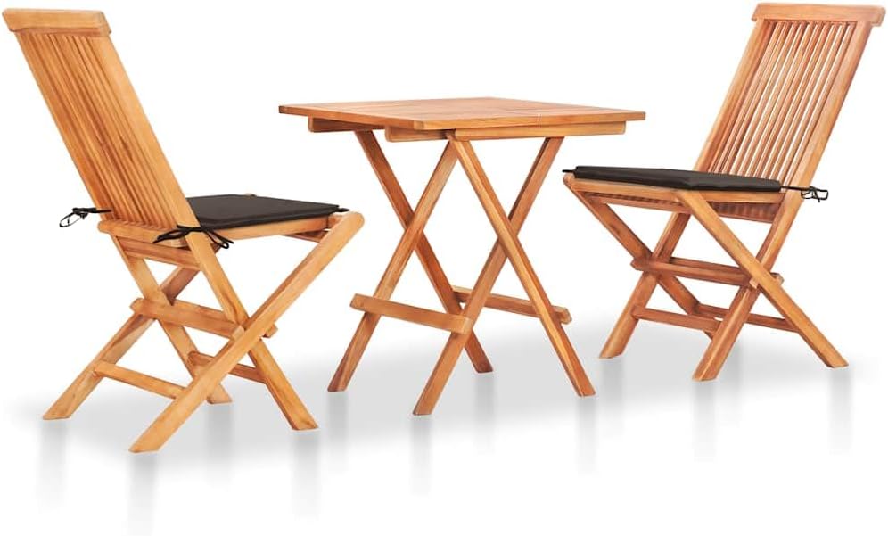 3 Piece Bistro Set with Taupe Cushions Solid Teak Wood,Teak Bistro Set Foldable and Durable Outdoor Furniture for Patio and Garden Patio Furniture Sets