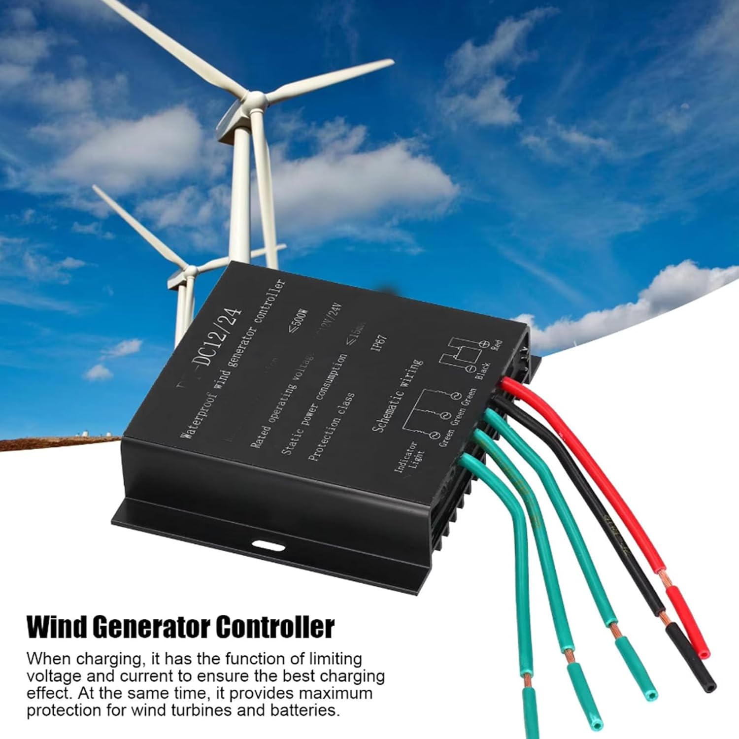 48v, 12000W Wind Turbine Charge Controller 12V 24V 48V, MPPT Charger Controller IP67 Waterproof DC MPPT Charge Controller for DC Wind Turbines(Black)