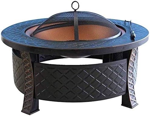 Outdoor Fire Pit Large Bonfire Wood Burning Patio & Backyard Firepit for Outside with Round Spark Screen, Fireplace Poker and Metal Grate
