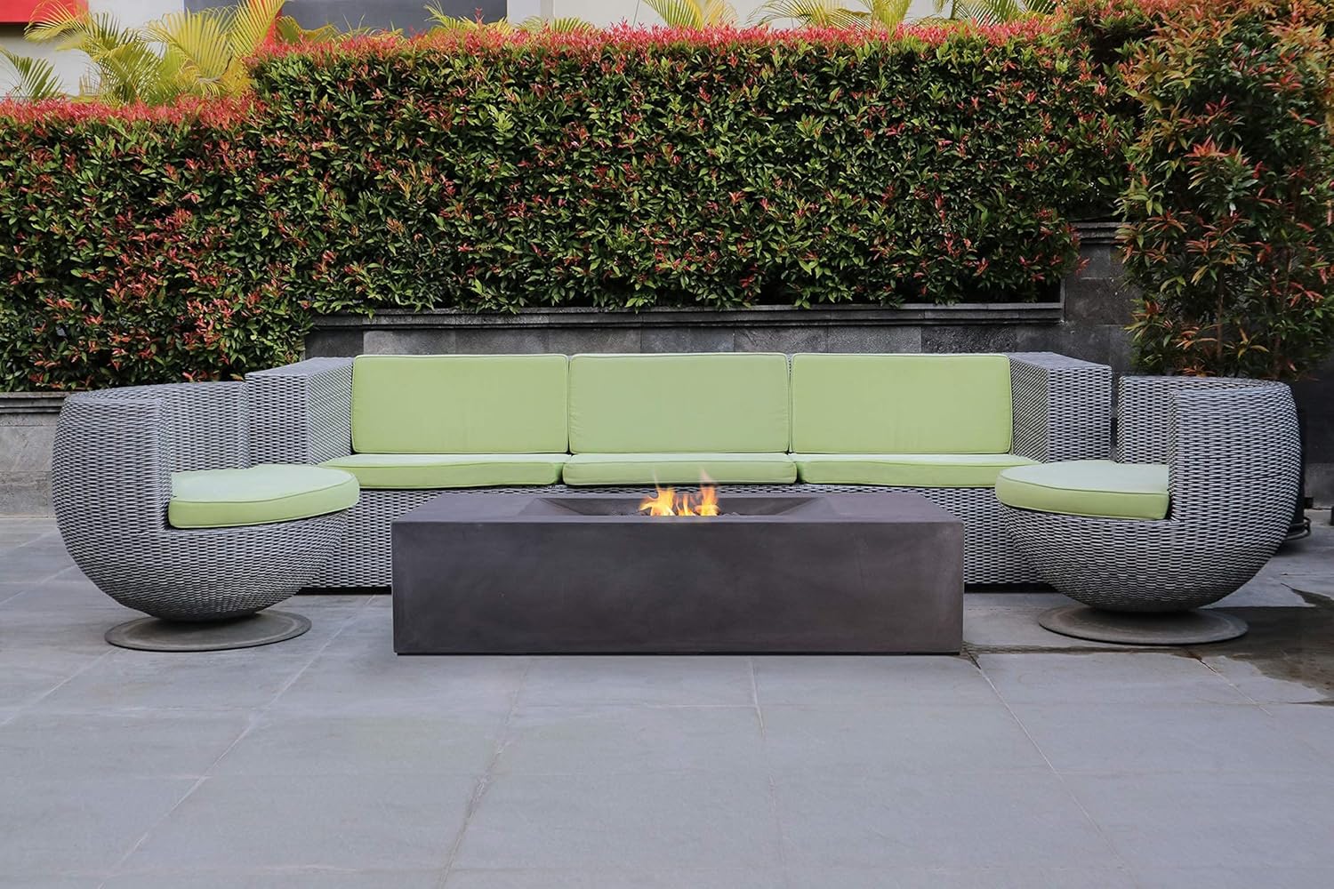 Pyromania Moderne Outdoor Concrete Fire Table, 58 x 32 Inches - Propane Model in Charcoal Gray Color