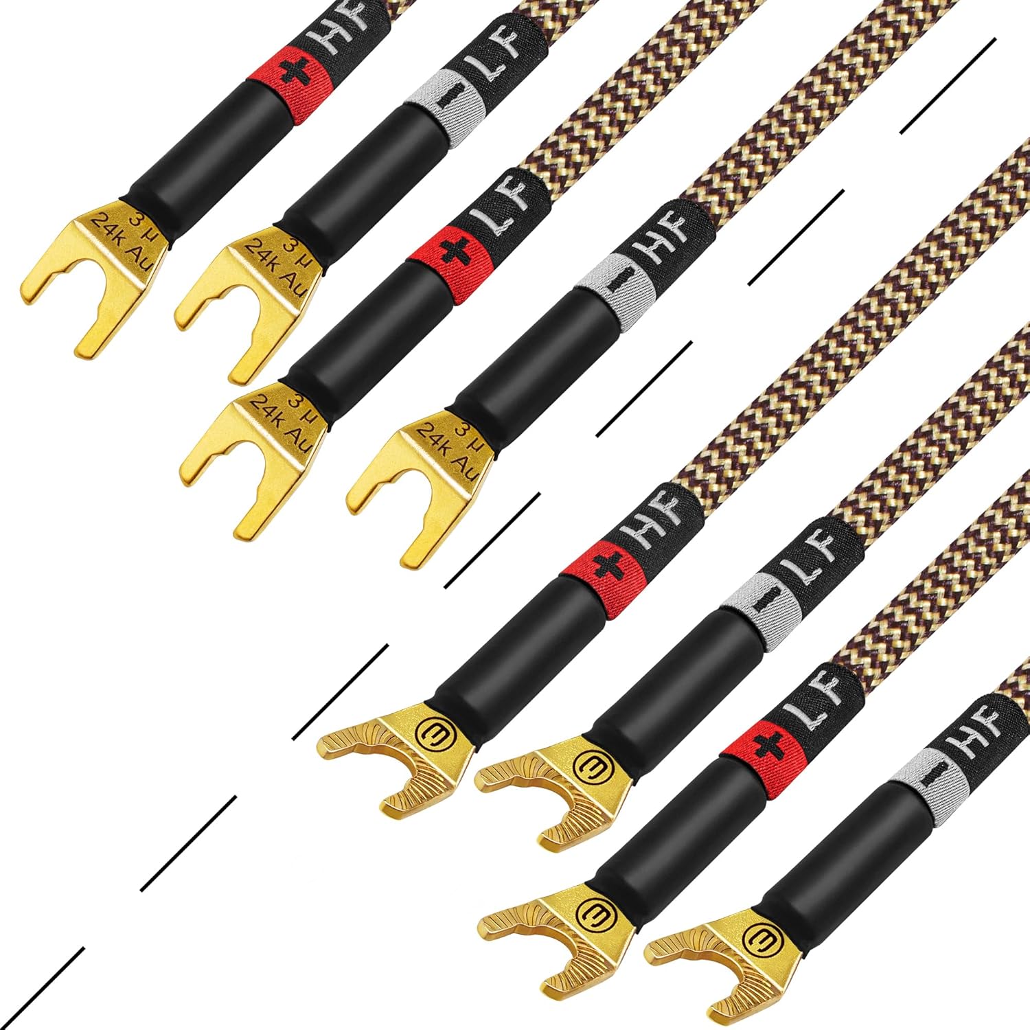 WORLDS BEST CABLES 10 Foot Ultimate - 12 AWG - Ultra-Pure OFC - Premium Audiophile HiFi Bi-Amp Speaker Cable Pair with Eminence Spade Plugs & TnBrwn Tweed Jacket