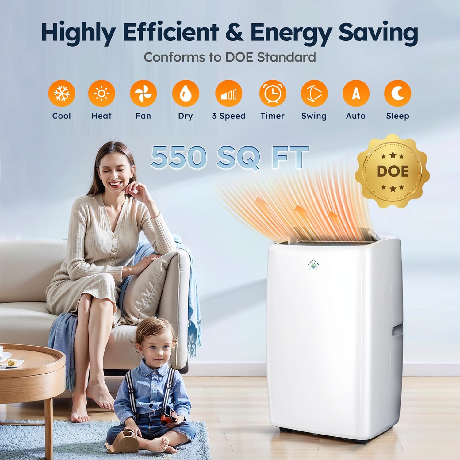 12,000 BTU Smart Air Conditioner with Heat, 4 Modes 3 Speeds Portable AC Unit with APP, Fast Heating/Cooling/Dehumidifier/Fan Mode/Remote Control/24Hrs Timer for Bedroom/Dorms/Office