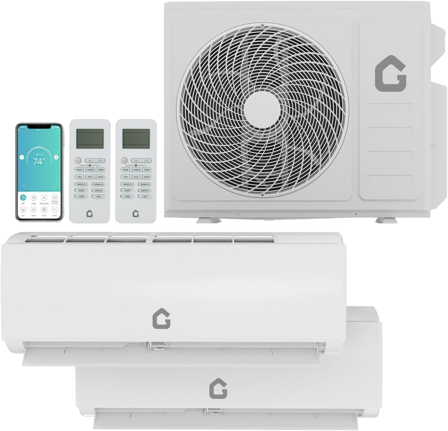 20000 BTU Two-Zone Mini Split Air Conditioner ，20 SEER2 208-230V WiFi wall mounted AC，Inverter w/ R454B Refrigerant | 9000+9000 BTU cooling/heating system for 750 Sq.Ft